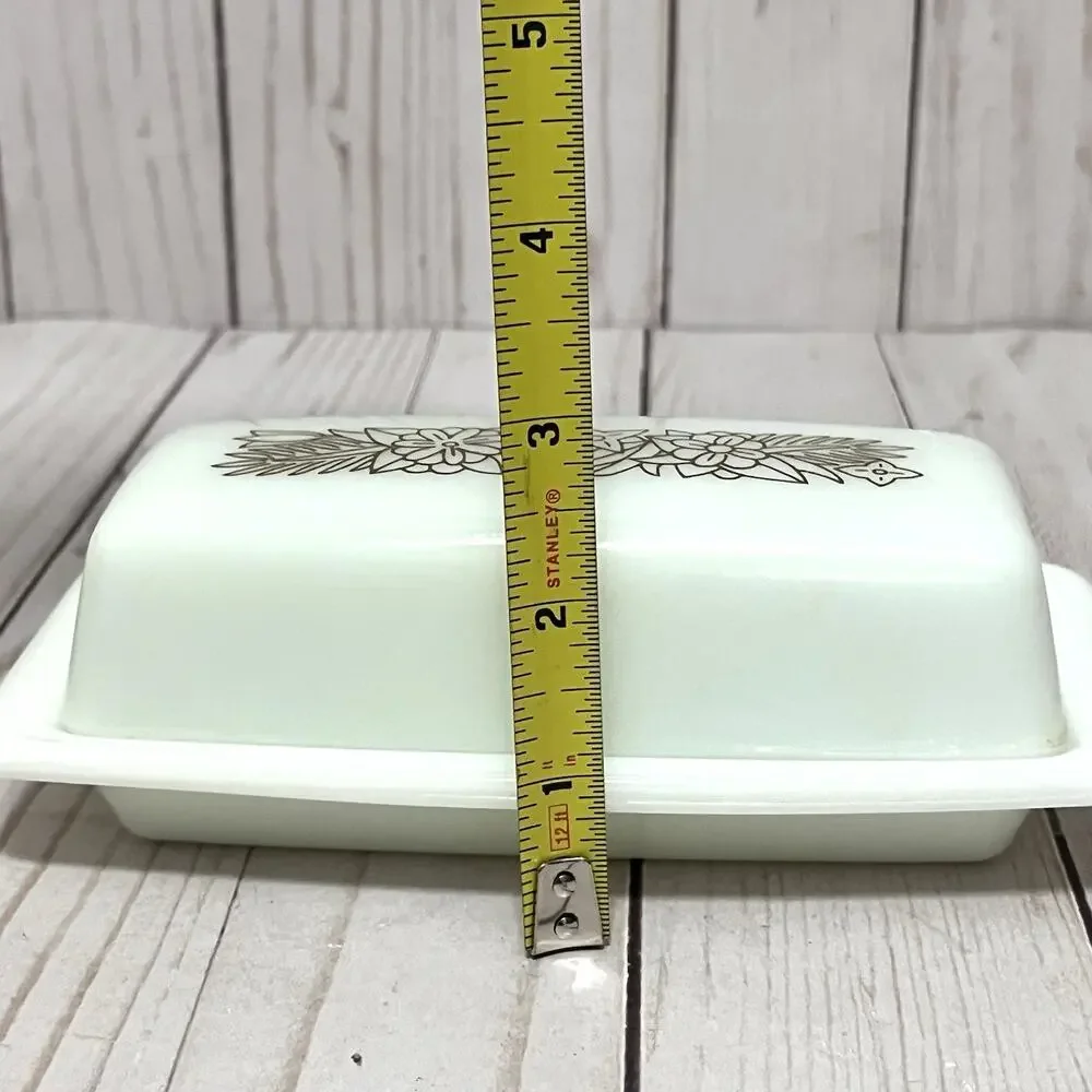 Vintage Pyrex 72-B Woodland 2 Pc Butter Dish Set w/ Lid Milk Glass Rectangle MCM